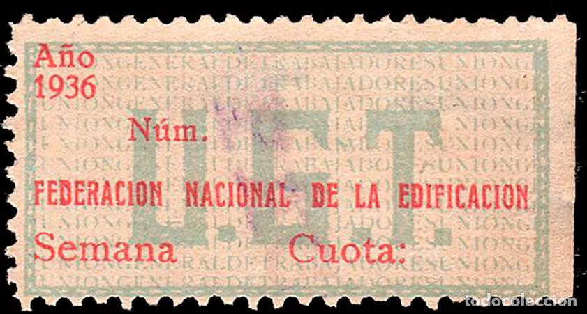 Sellos: Espa&ntilde;a - Guerra Civil - Vi&ntilde;etas Pol&iacute;ticas - Allepuz (*) 843 - &rdquo;Federaci&oacute;n Nacional de..&rdquo;