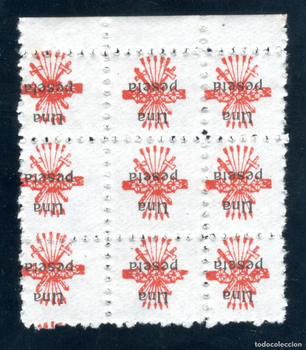 Sellos: FALANGE. YUGO Y FLECHAS. 1 PESETA (BLOQUE DE 9). MNH **