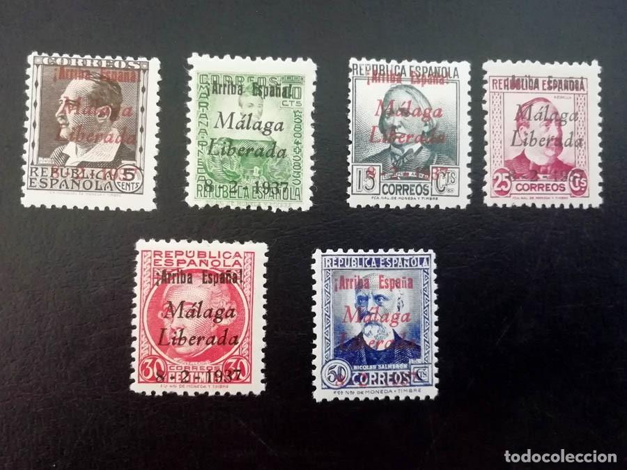 Sellos: 6 sellos marquillados de emisiones locales patri&oacute;ticas de M&aacute;laga de 1937