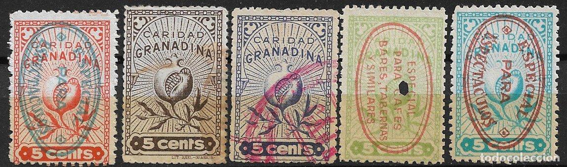 Sellos: SELLO LOCAL, Guerra Civil, GRANADA, Granada, FESOFI n&ordm; 77, 78, 80, 81 y 83 (o)