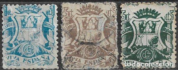 Sellos: SELLOS LOCALES, Guerra Civil, GRANADA, Granada, FESOFI n&ordm; 39 a 41 (o)