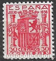 Sellos: SELLOS LOCALES, Guerra Civil, GRANADA, Granada, Tipo FESOFI n&ordm; 7 * * 30 cts. rojo