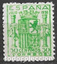 Sellos: SELLOS LOCALES, Guerra Civil, GRANADA, Granada, Tipo FESOFI n&ordm; 7 * * 30 cts. verde