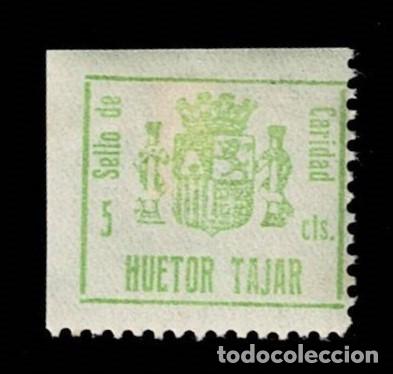 Sellos: Guerra Civil HUETOR TAJAR Sello de CARIDAD Fesofi n&ordm; 7 Color VERDE AMARILLO Con fijasellos VER