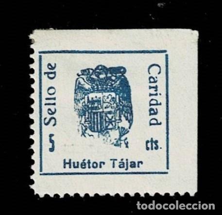 Sellos: Guerra Civil HUETOR TAJAR Sello de CARIDAD Fesofi Tipo 22 Color AZUL (NO CATALOGADO) Variedad LEYEN