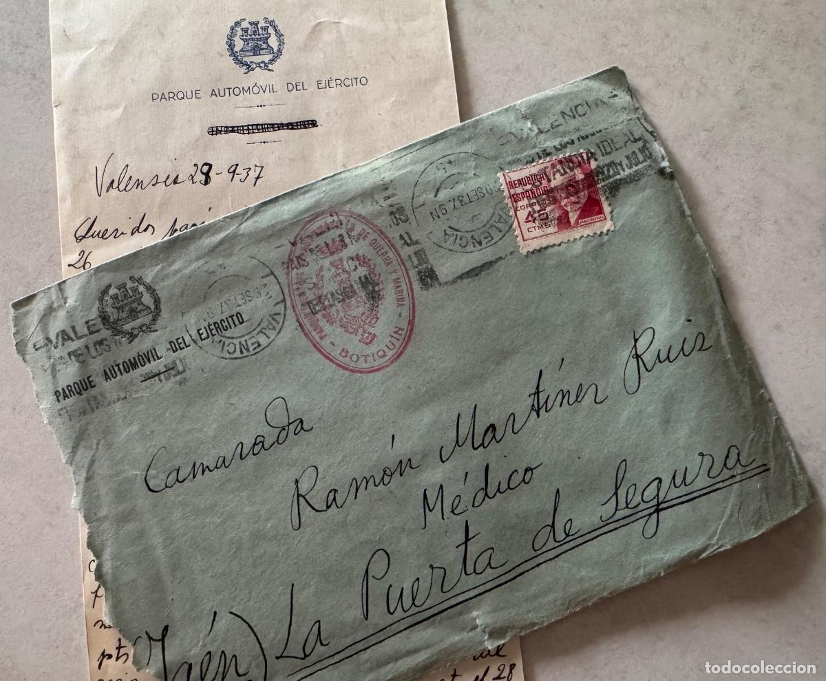 Sellos: GUERRA CIVIL - PARQUE AUTOM&Oacute;VILES- CARTA DIRIGIDA A CAMARADA M&Eacute;DICO - LA PUERTA DE SEGURA -JA&Eacute;N 1937