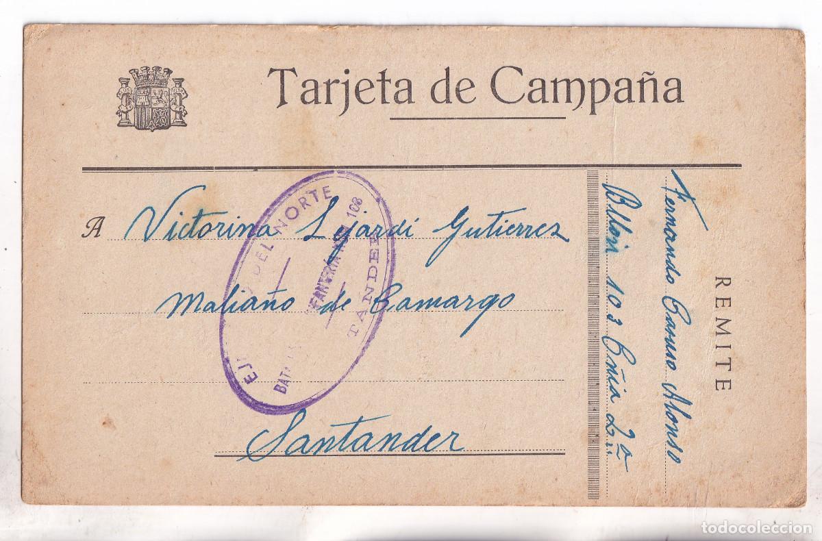 Sellos: vendida. TARJETA DE CAMPA&Ntilde;A. SOLDADO REPUBLICANO MARCA EJ&Eacute;RCITO DEL NORTE. 1937. A MALIA&Ntilde;O CANTABRIA