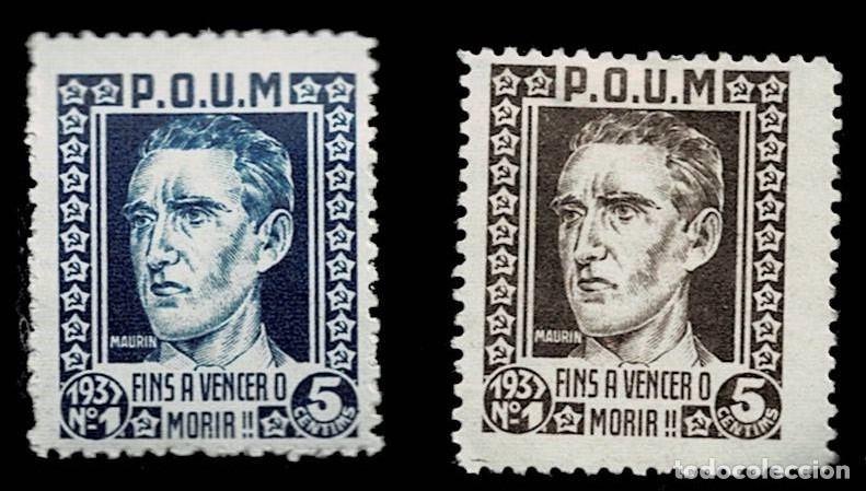 Sellos: Guerra Civil P.O.U.M. Fins a vencer o morir!! GG. n&ordm; 1835-36 Serie completa con fijasellos VER