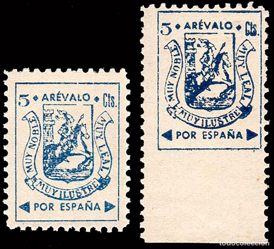 Sellos: &Aacute;vila - Guerra Civil - Em. Local Nacional - Ar&eacute;valo - Allepuz ** 1 (2) - Azul y azul oscuro