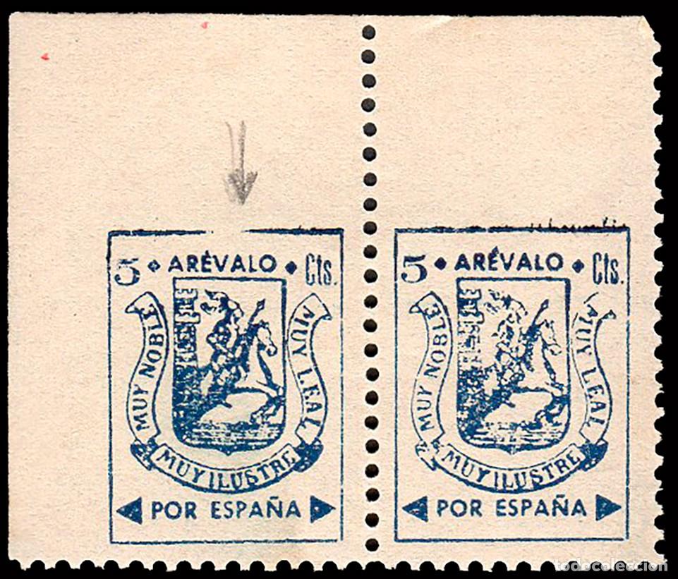 Sellos: &Aacute;vila - Guerra Civil - Em. Local Nacional - Ar&eacute;valo - Allepuz ** 1 Pareja - Borde hoja
