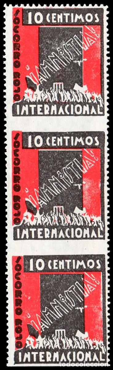 Sellos: Espa&ntilde;a - Guerra Civil - Vi&ntilde;etas Pol&iacute;ticas - Allepuz ** 1068 Tira 3 - &rdquo;10 cts. Amnist&iacute;a&rdquo; - Variedad