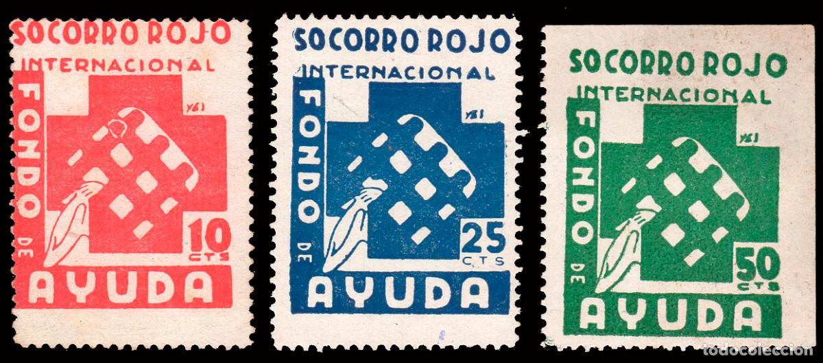 Sellos: Espa&ntilde;a - Guerra Civil - Vi&ntilde;etas Pol&iacute;ticas - Allepuz * 1088/90 &rdquo;Socorro Rojo&rdquo;