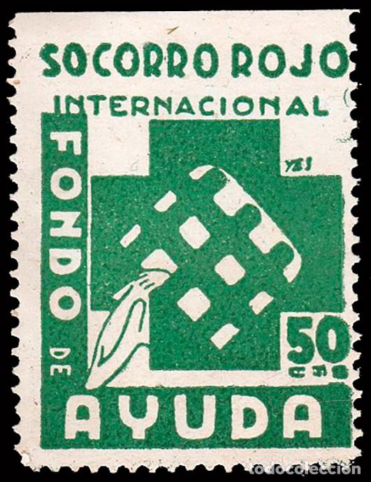 Sellos: Espa&ntilde;a - Guerra Civil - Vi&ntilde;etas Pol&iacute;ticas - Allepuz * 1090 &rdquo;50 cts. Socorro Rojo&rdquo;