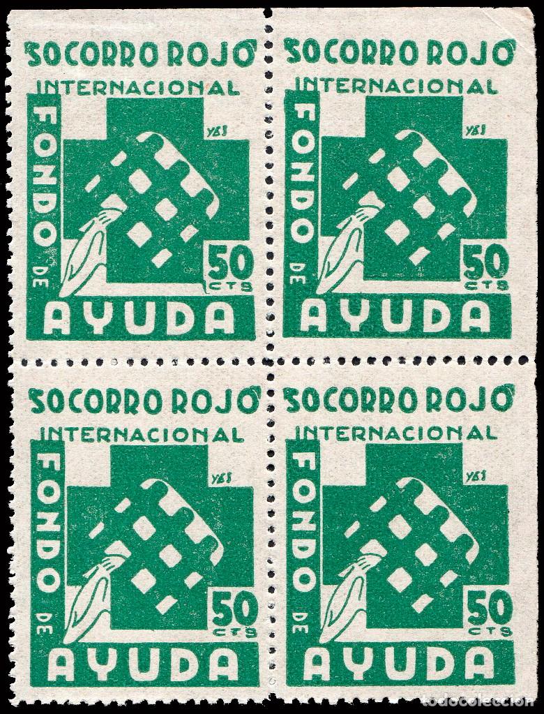 Sellos: Espa&ntilde;a - Guerra Civil - Vi&ntilde;etas Pol&iacute;ticas - Allepuz ** 1096 Bl. 4 - &rdquo;50 cts. Socorro Rojo&rdquo;