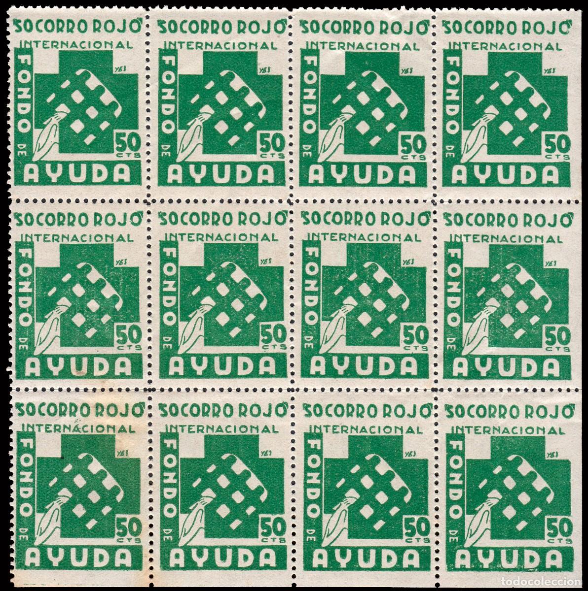 Sellos: Espa&ntilde;a - Guerra Civil - Vi&ntilde;etas Pol&iacute;ticas - Allepuz ** 1096 Bl.20 - &rdquo;50 cts. Socorro Rojo&rdquo;