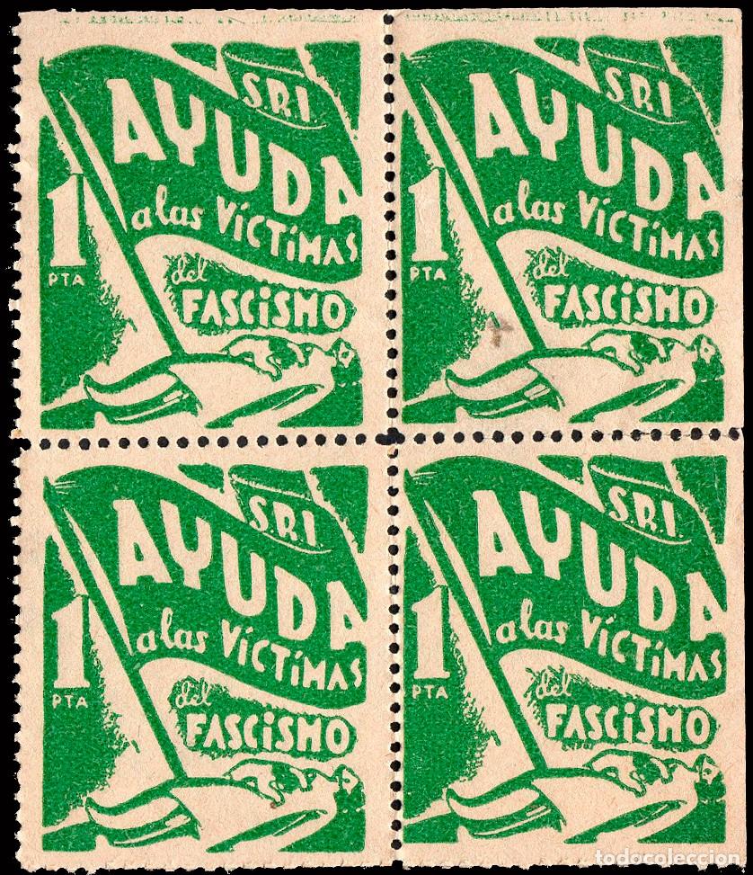 Sellos: Espa&ntilde;a - Guerra Civil - Vi&ntilde;etas Pol&iacute;ticas - Allepuz ** 1120 Bl. 4 - &rdquo;1 Pta. Ayuda v&iacute;ctimas fascismo&rdquo;