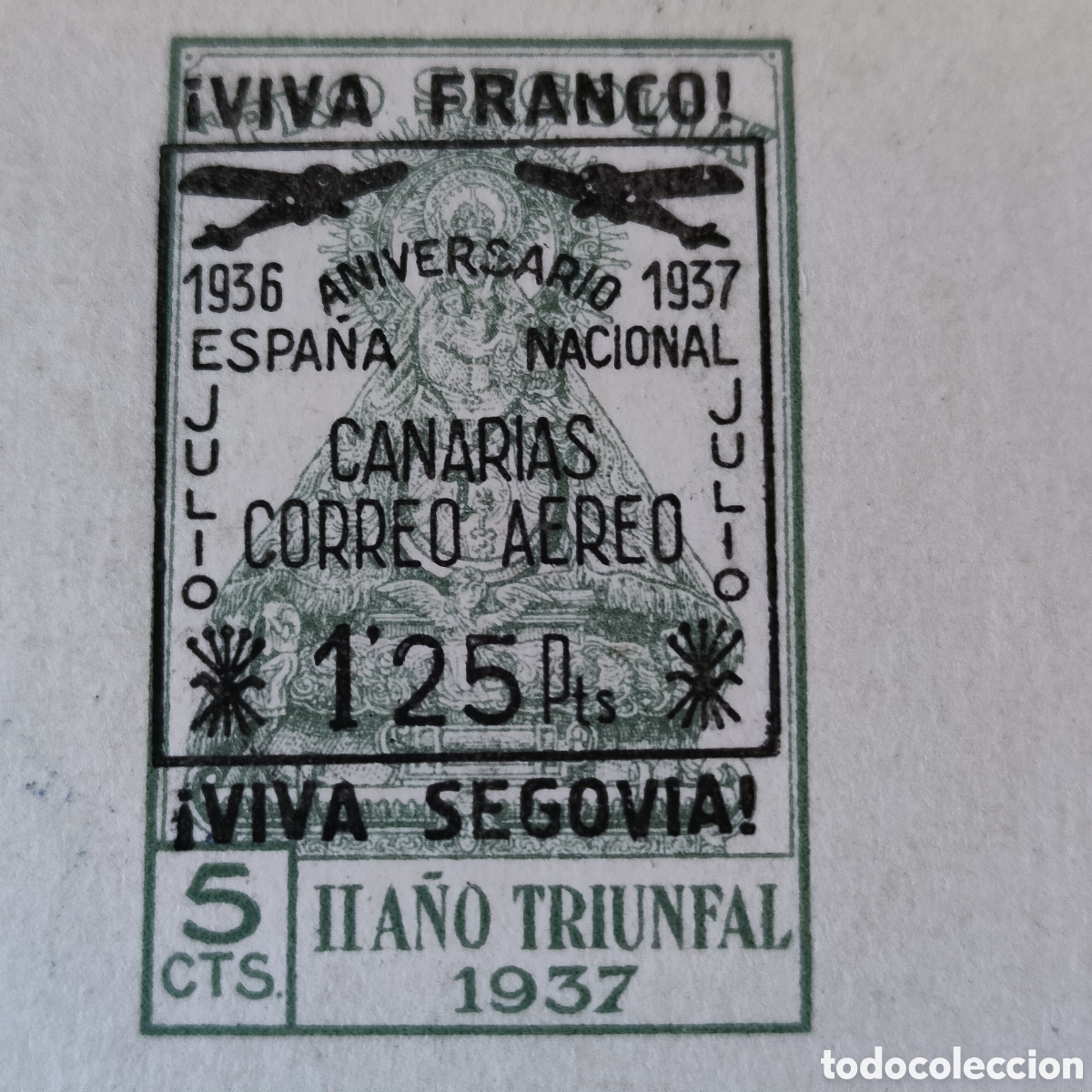 Sellos: a74 RARO Pro Segovia Canarias Correo A&eacute;reo Falange La Virgen de Fuencisla VER DESCRI
