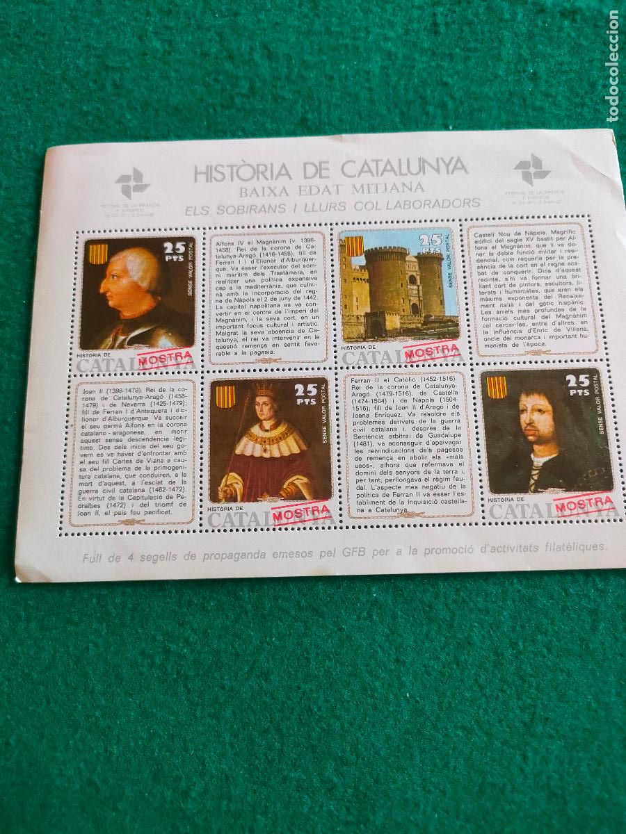 Sellos: HOJITA HISTORIA DE CATALUNYA