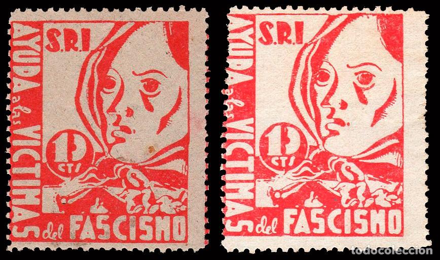 Sellos: Espa&ntilde;a - Guerra Civil - Vi&ntilde;etas Pol&iacute;ticas - Allepuz * 1125 (2) + diferentes fondos