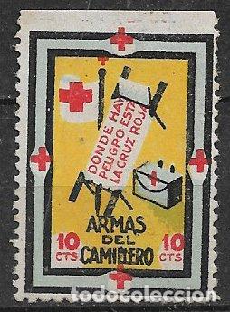 Sellos: GUERRA CIVIL Vi&ntilde;etas Pol&iacute;ticas. GUILLAM&Oacute;N n&ordm; 1635 (*) Cruz Roja Espa&ntilde;ola