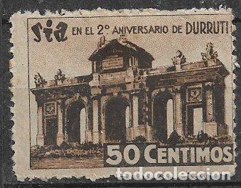 Sellos: GUERRA CIVIL Vi&ntilde;etas Pol&iacute;ticas. GUILLAM&Oacute;N n&ordm; 1628 * SIA, 2&ordm; Aniversario Durruti