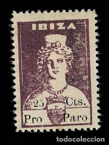 Sellos: Guerra Civil IBIZA Fesofi n&ordm; 22 Valor 25 cts Diosa Tanit, con Adornos en el reverso, Color VIOLETA Y