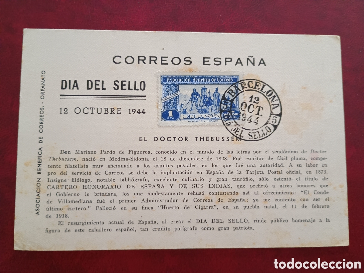 Sellos: ESPA&Ntilde;A 1944 - BARCELONA D&Iacute;A DEL SELLO - ASOCIACI&Oacute;N BEN&Eacute;FICA DE CORREOS