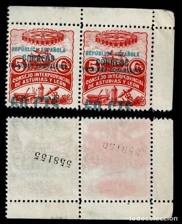 Sellos: Guerra Civil ASTURIAS Y LEON Edifil n&ordm; 10hd (n&ordm; 588156.) Variedad PAREJA en BORDE DE HOJA con HABIL