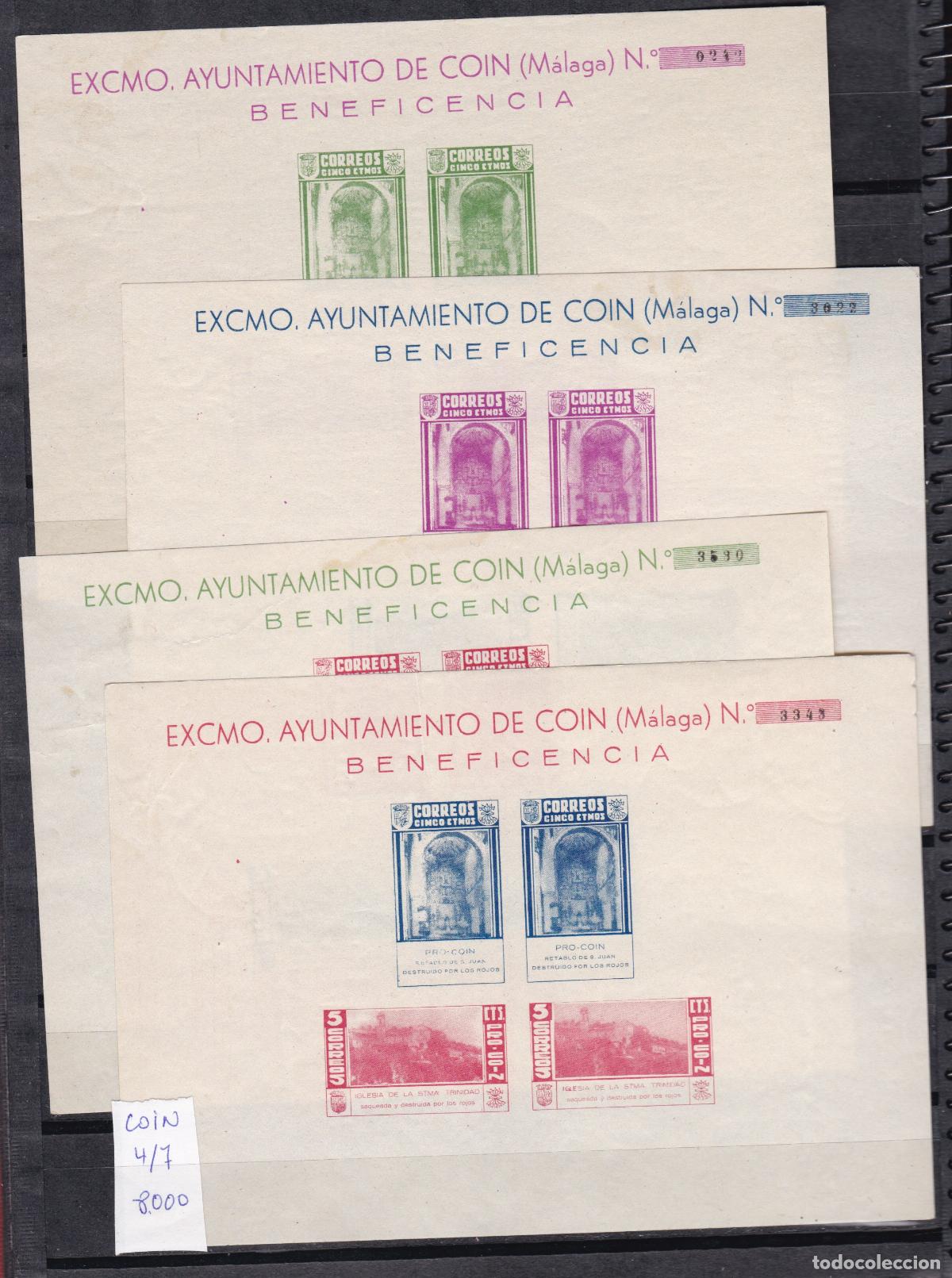 Sellos: SS30- Guerra Civil Hojas Bloque VI&Ntilde;ETAS COIN M&aacute;laga * Ligera Se&ntilde;al Fijaasellos