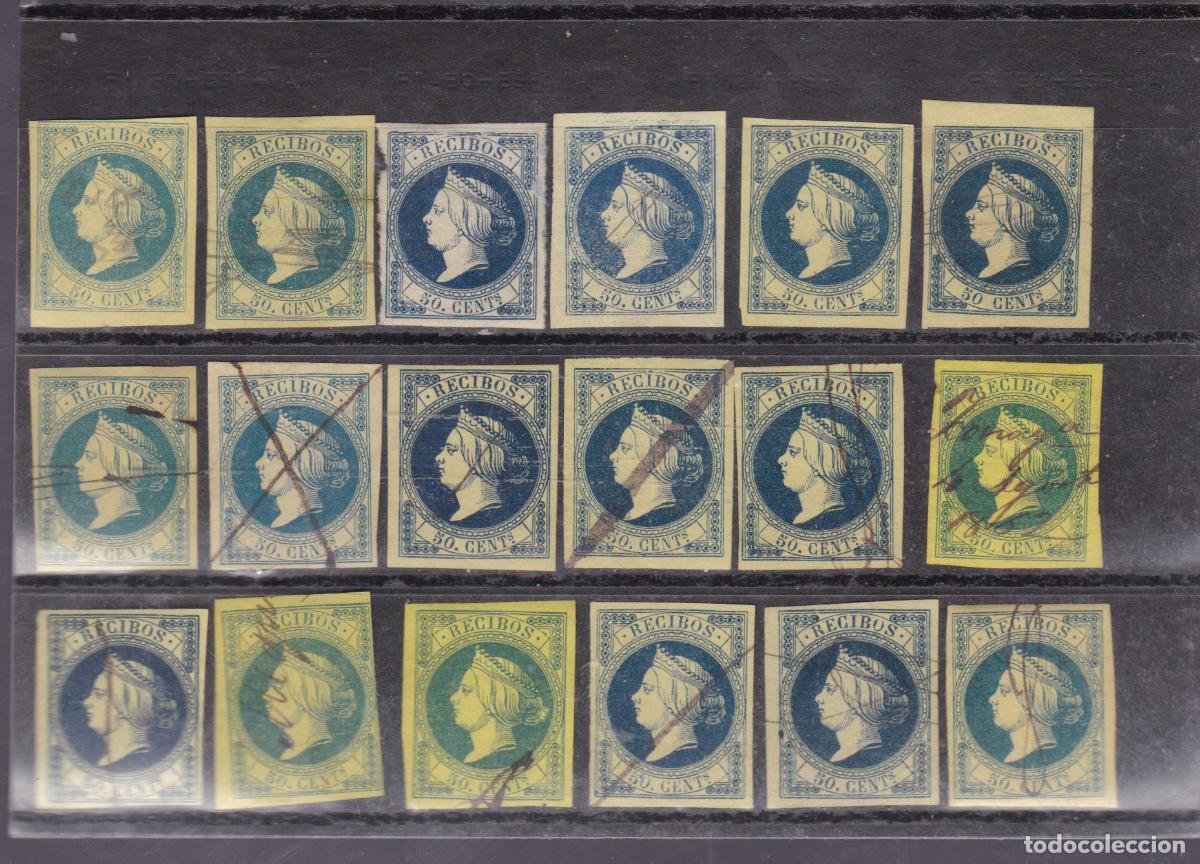 Sellos: FC4-57- FISCALES Cl&aacute;sicos RECIBOS . Lote 18 Sellos . VARIEDADES Color/Papel