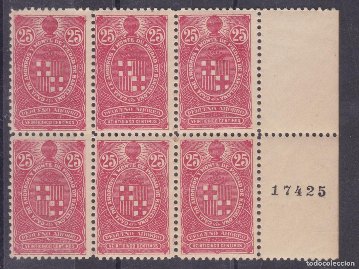 Sellos: FC4-71-Parafiscales Caja Ahorros BARCELONA 25 Cts B6, Borde Hoja Numeraci&oacute;n ** Sin Fijasellos. LUJO