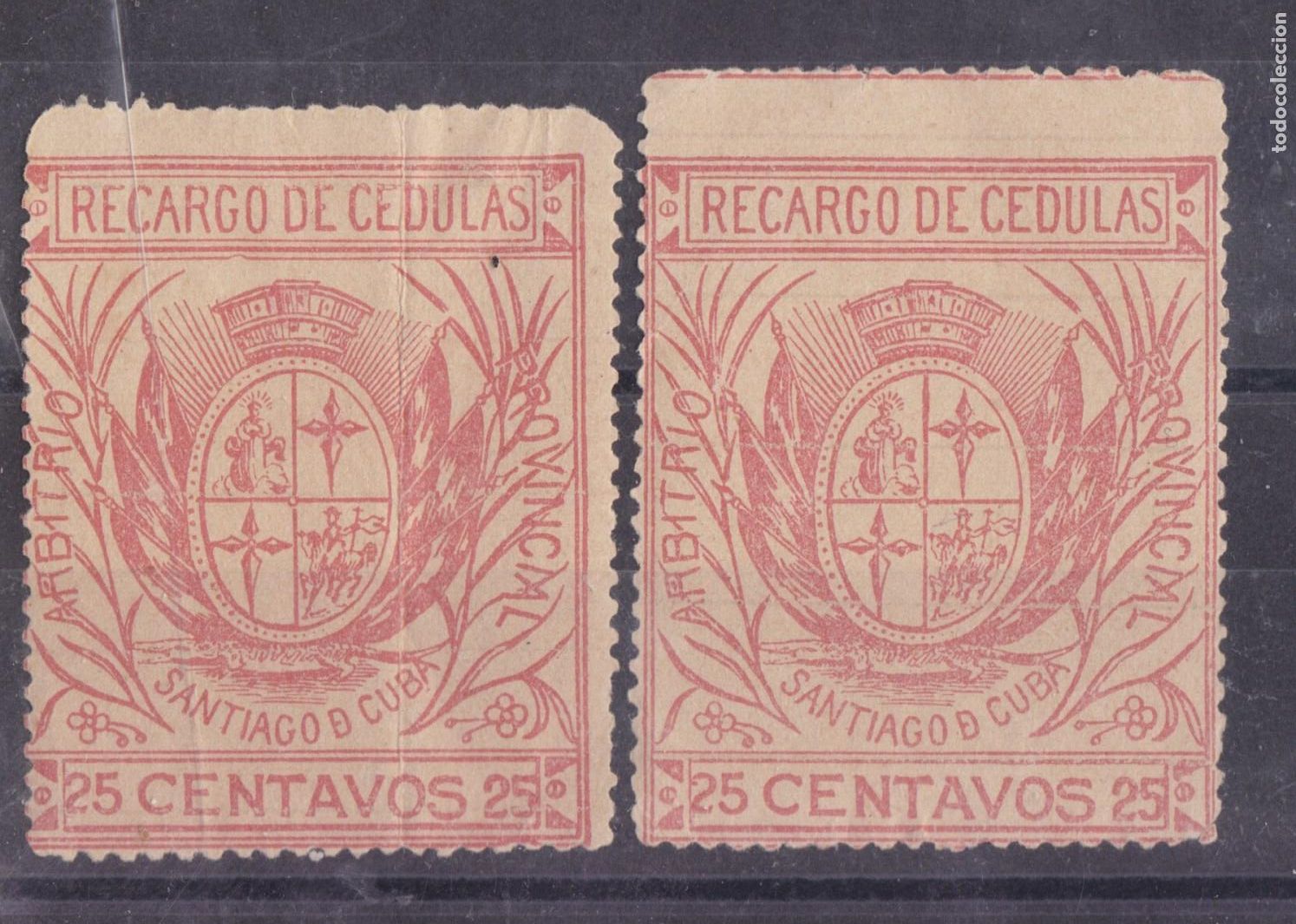 Sellos: FC4-73-Fiscales RECARGO de CEDULAS , Santiago de CUBA x 2 Nuevos ** Sin Fijasellos