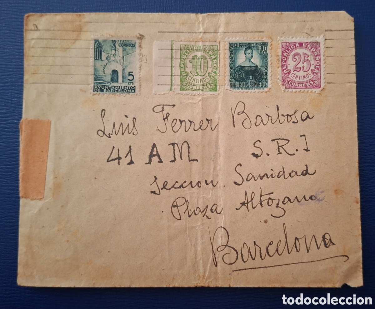 Sellos: Guerra civil carta brigadas internacionales 41 AM SRI plaza altozano secci&oacute;n sanidad