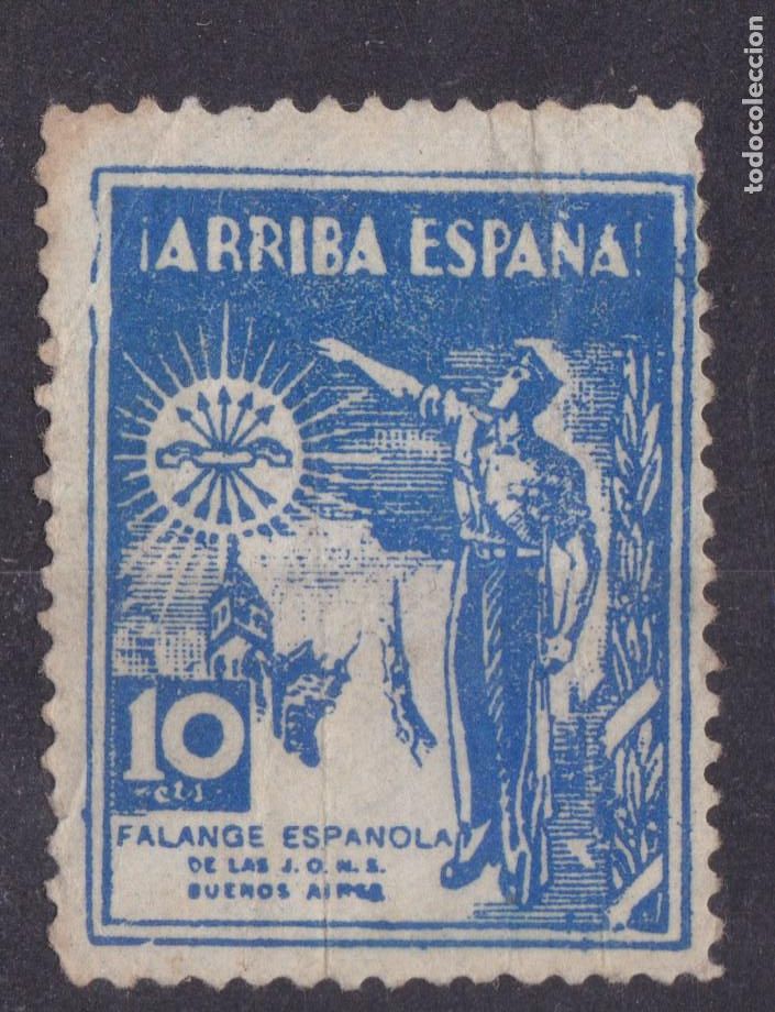 Sellos: SS3- Guerra Civil Vi&ntilde;eta Arriba Espa&ntilde;a. FALANGE BUENOS AIRES . 10 Cts. Usada