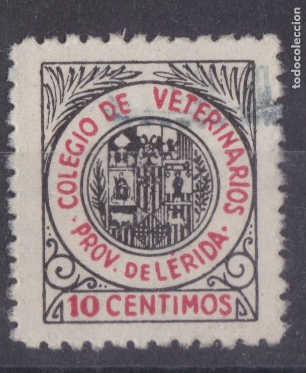 Sellos: SS3-PARAFISCALES Colegio de VETERINARIOS Provincia de LERIDA 10 Cts. Usado .LUJO