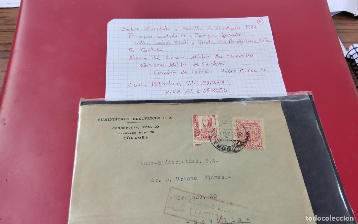 Sellos: SEVILLA GUERRA CIVIL SOBRE CIRCULADO DESDE CORDOBA CENSURA MILITAR HELLER C.122.3 CU&Ntilde;OS PATRIOTICOS
