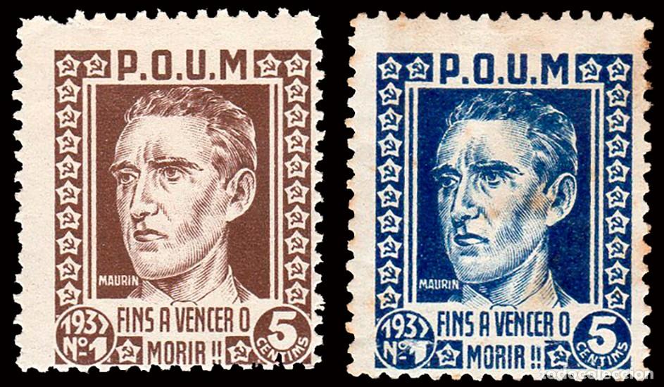 Sellos: Espa&ntilde;a - Guerra Civil - Vi&ntilde;etas Pol&iacute;ticas - Allepuz * 1487/8 - &rdquo;5 cts. Fins a vencer...&rdquo;