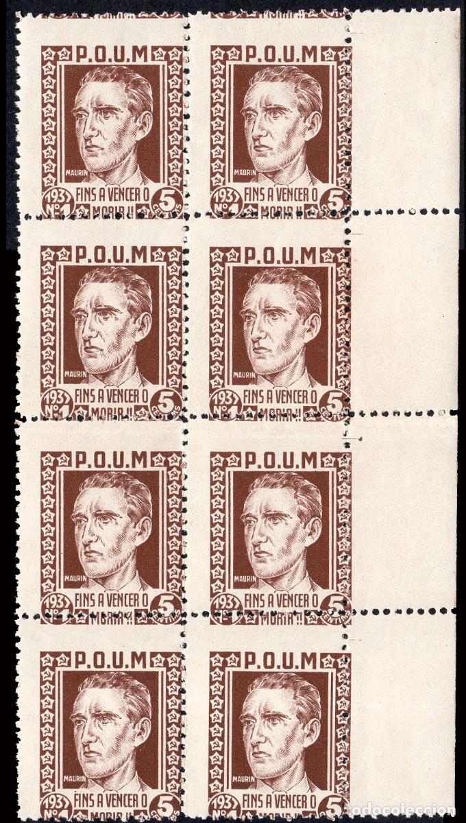 Sellos: Espa&ntilde;a - Guerra Civil - Vi&ntilde;etas Pol&iacute;ticas - Allepuz ** 1488 Bl. 8 - Variedad dentado