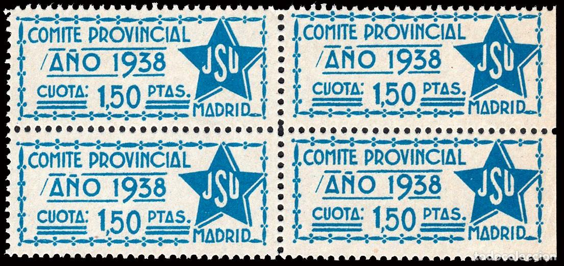 Sellos: Espa&ntilde;a - Guerra Civil - Vi&ntilde;etas Pol&iacute;ticas - Allepuz ** 1544 Bl. 4 - &rdquo;JSU - 1,50 Pta. Comit&eacute;...&rdquo;