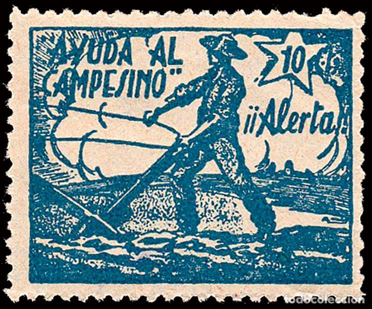 Sellos: Espa&ntilde;a - Guerra Civil - Vi&ntilde;etas Pol&iacute;ticas - Allepuz ** 1553 - &rdquo;10 cts. Ayuda al campesino..&rdquo;