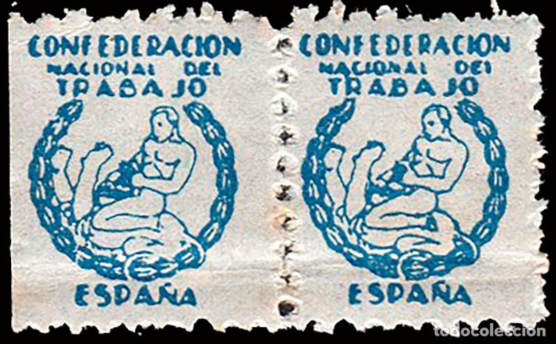 Sellos: Espa&ntilde;a - Guerra Civil - Vi&ntilde;etas Pol&iacute;ticas - Allepuz * 1602 Pareja - &rdquo;CNT - Sello de cotizaci&oacute;n&rdquo;