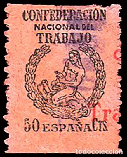 Sellos: Espa&ntilde;a - Guerra Civil - Vi&ntilde;etas Pol&iacute;ticas - Allepuz * 1607 - &rdquo;50 cts. CNT - Sello de cotizaci&oacute;n&rdquo;