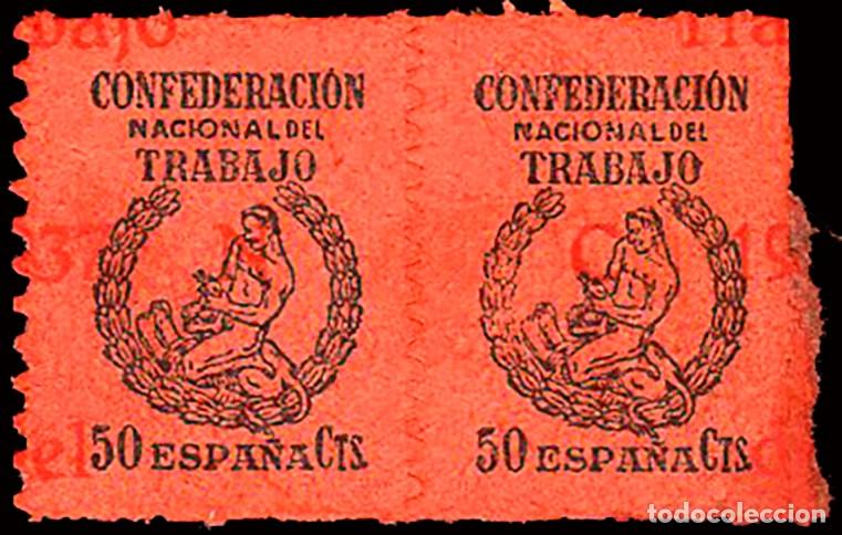 Sellos: Espa&ntilde;a - Guerra Civil - Vi&ntilde;etas Pol&iacute;ticas - Allepuz * 1607 Pareja - &rdquo;50 cts. CNT - Sello de ..&rdquo;