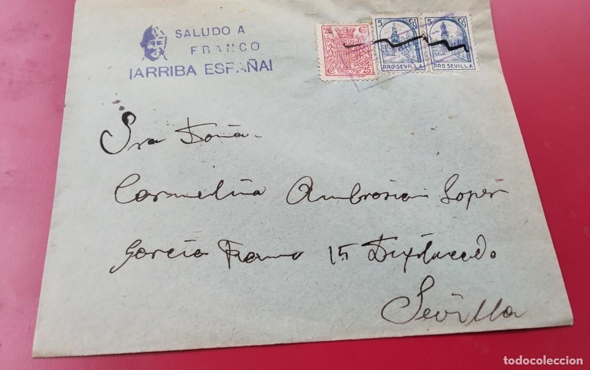 Sellos: GUERRA CIVIL SOBRE CIRCULADO A SEVILLA CON DOS VI&Ntilde;ETAS Y ESPECIAL MOVIL DE TRES TORRES MUY RARO