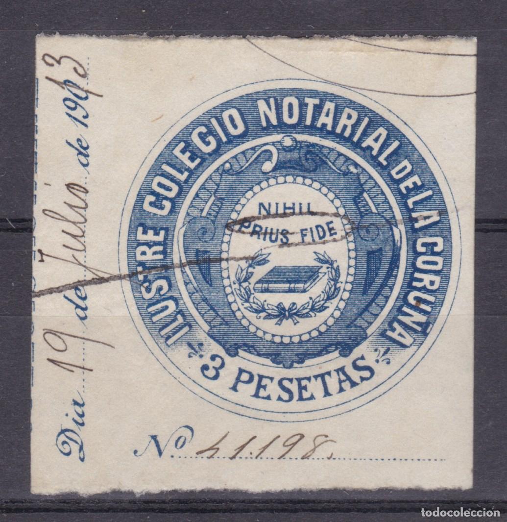 Sellos: FC4-96- FISCALES Colegio Notarial LA CORU&Ntilde;A 3 Pesetas 1913