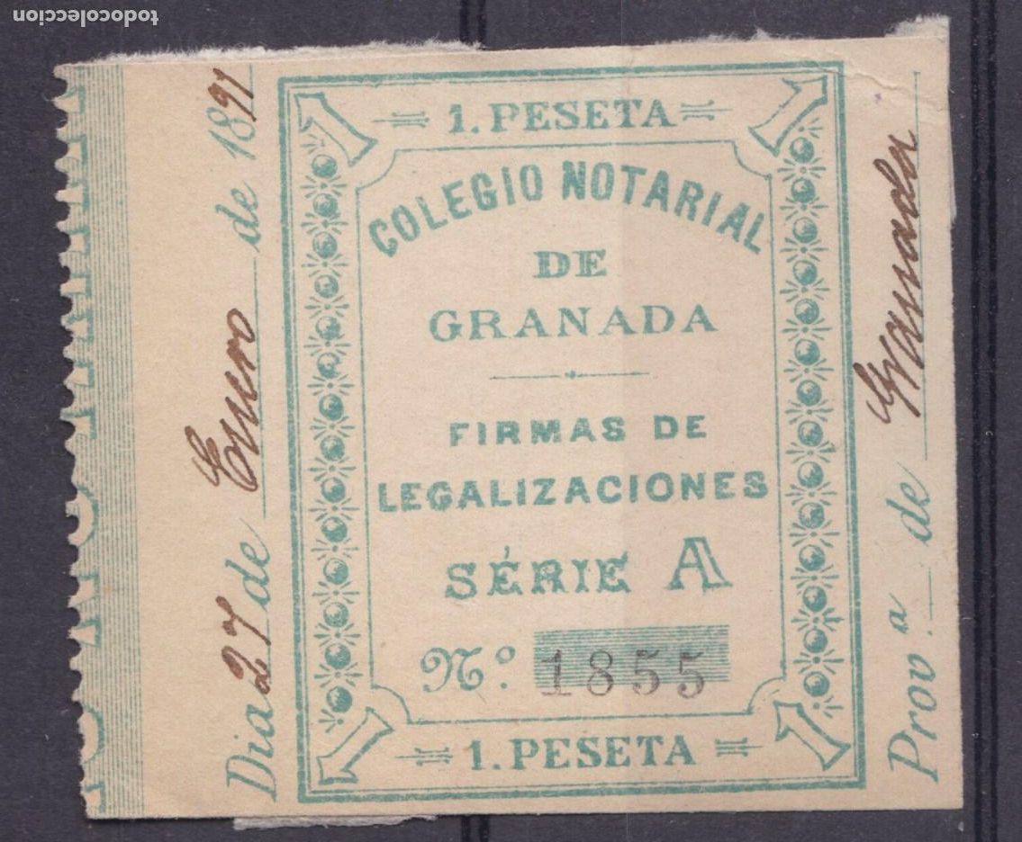Sellos: FC4-98- FISCALES Colegio Notarial GRANADA 1 Peseta 1891