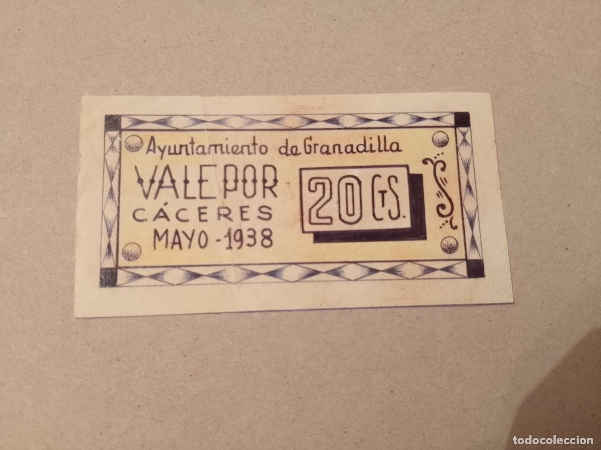 Sellos: Billete local Granadilla (C&aacute;ceres) 20 centimos, a&ntilde;o 1937, guerra civil