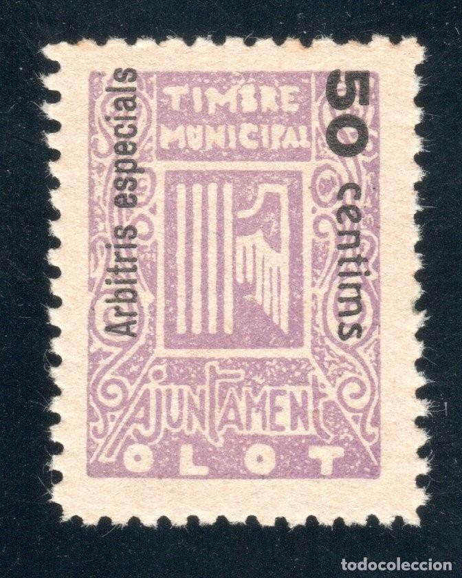 Sellos: OLOT (GERONA). TIMBRE MUNICIPAL. ARBITRIS ESPECIALS. 50 C&Eacute;NTIMOS. MUY RARO.