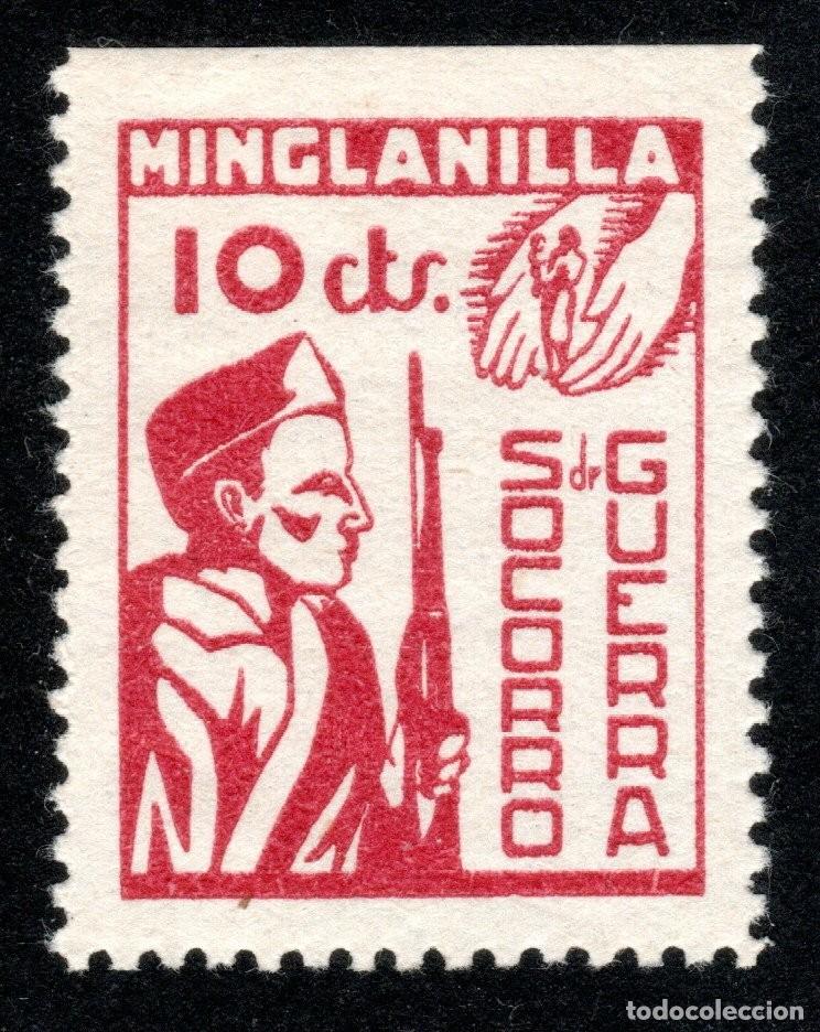 Sellos: MINGLANILLA (CUENCA). SOCORRO DE GUERRA. 10 CTS. MUY RARO.