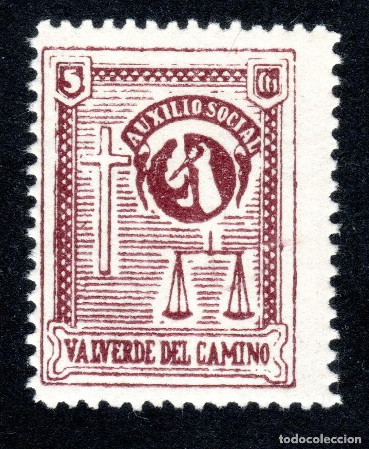 Sellos: VALVERDE DEL CAMINO (HUELVA). AUXILIO SOCIAL. 5 CTS.